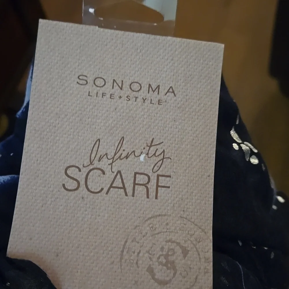 Sonoma Navy White Silver Star Pattern Infinity Scarf Polyester Washable New $28